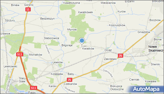 mapa Kwiatków, Kwiatków gmina Ostrów Wielkopolski na mapie Targeo
